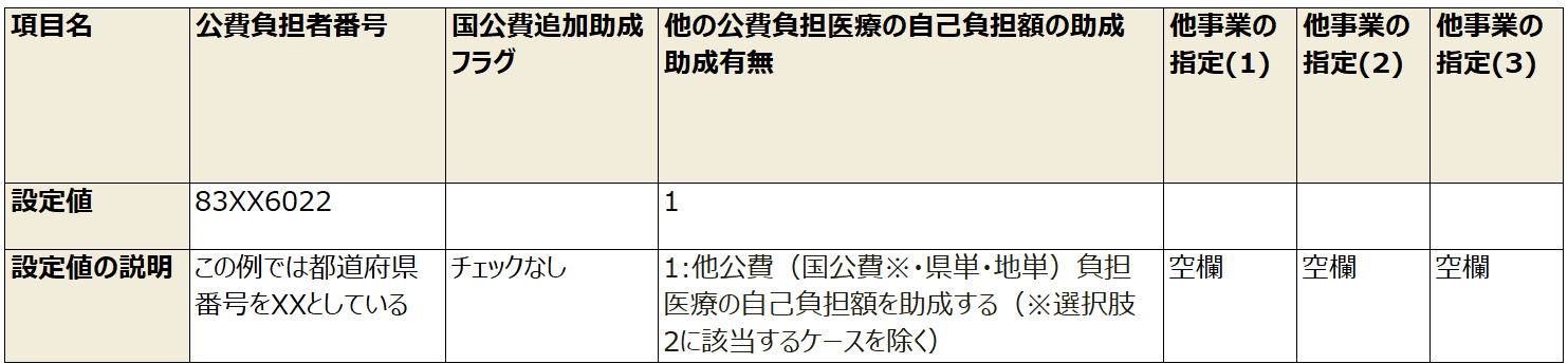 例2)他公費の自己負担金を助成する制度で、助成対象を特定の公費に限定しないース
